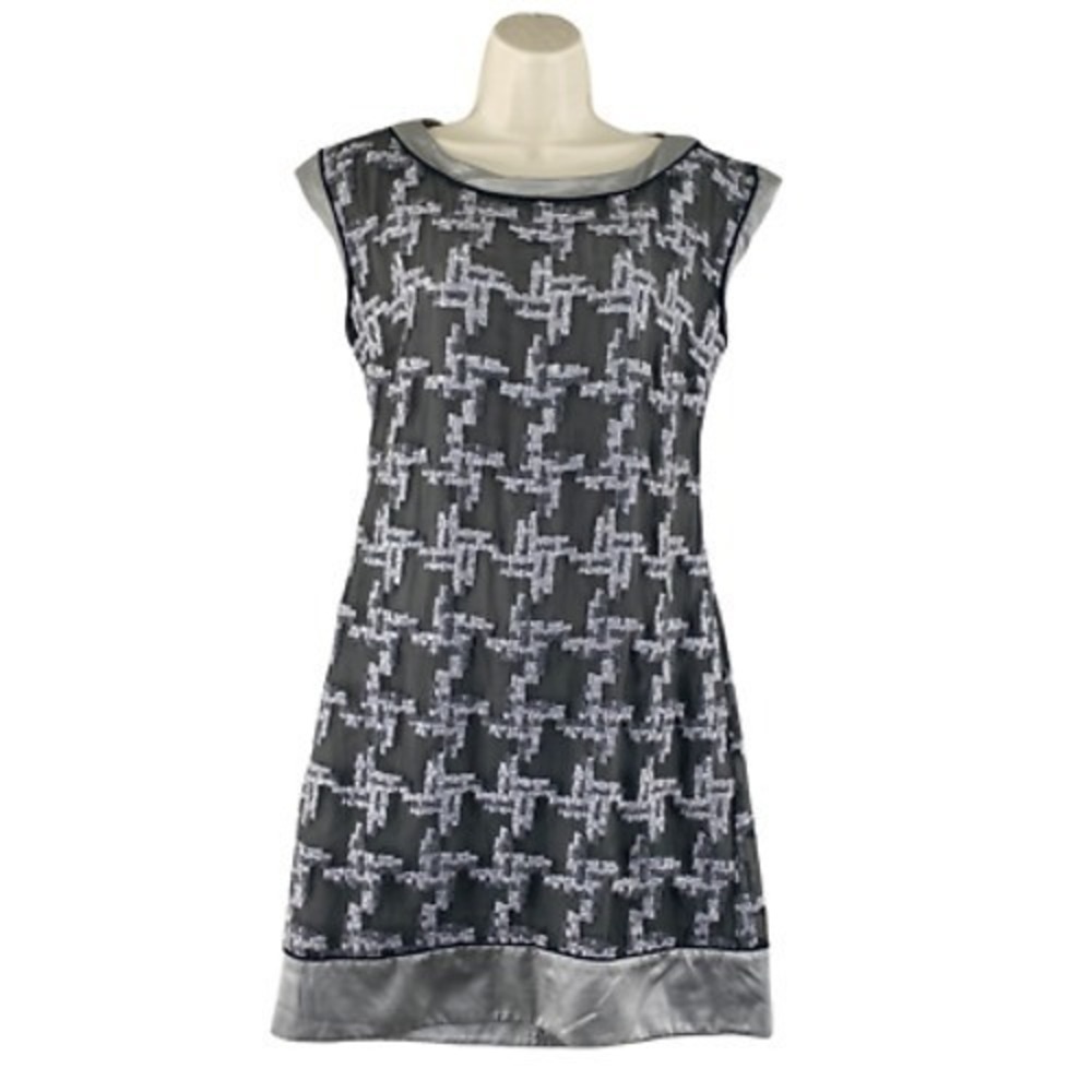 Adam Lippes Dress Womens 2 Geometric Silver Gray Silk Wool Festive Vintage - Picture 2 of 7